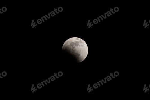 Preview: Lunar eclipse full crescent super moon rising against the dark sky