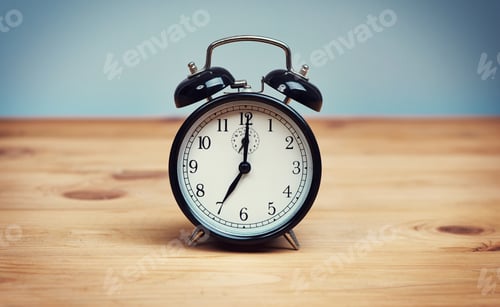 Vista previa: Es hora de aprovechar el nuevo día. Imagen de un despertador sobre una mesa de madera.