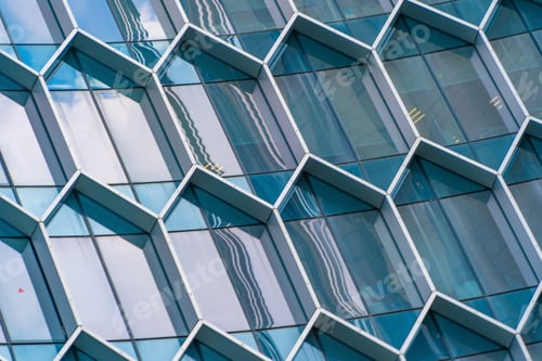 Preview: Office buildings windows. Glass architecture facade design with reflection