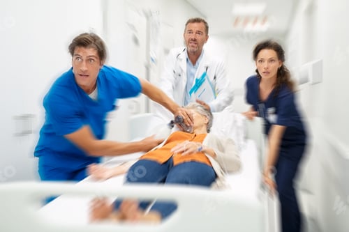 Preview: Doctor and nurses running in hospital for emergency