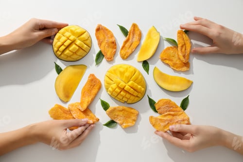 Preview: Dried mango chips with fresh sliced mango