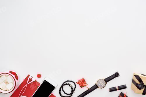 Preview: Festive Holiday Flat Lay with Presents and Drink