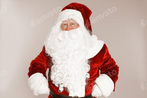 Preview: Happy authentic Santa Claus on grey background