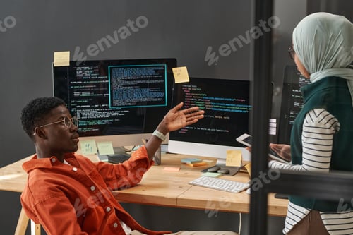 Preview: Young confident African American man making presentation of decoded data