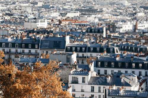 Preview: Beautiful panoramic view of Paris at Autumn. Vintage toned image.