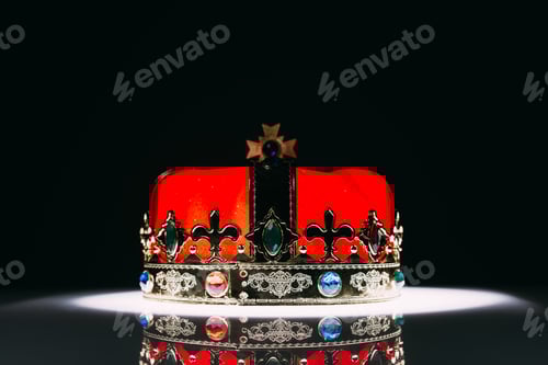 Preview: antique red golden crown with gemstones on black