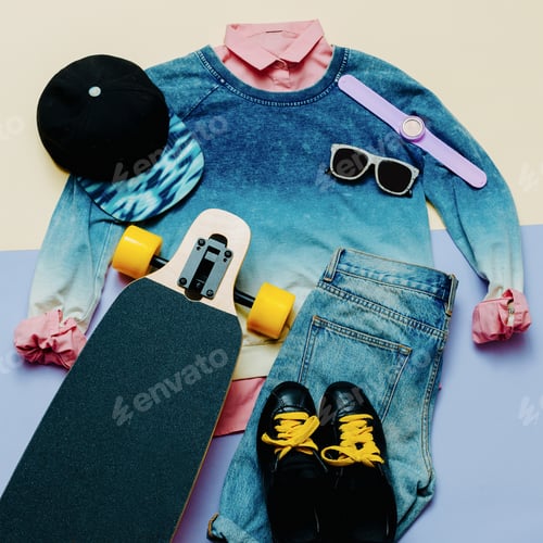 Preview: Set Urban Style Fashion Denim clothing and accessories Cap Glass