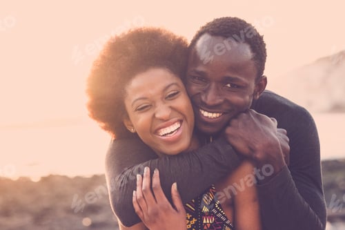 Preview: beautiful black race nice model couple man and woman smile