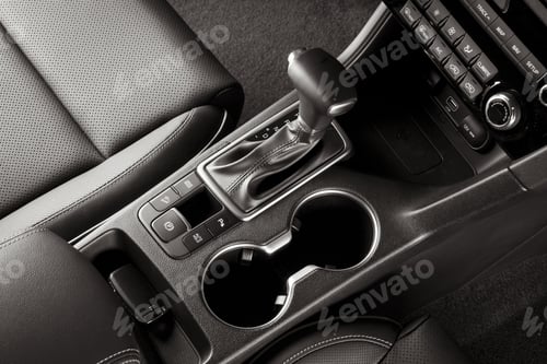 Preview: Closeup shot of a luxurious black interior of a modern elegant car