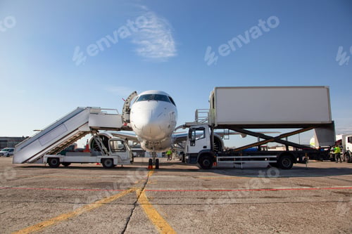 Preview: Airplane at the airport. Refueling and boarding of passengers. Trips. Aviation flights. Plane