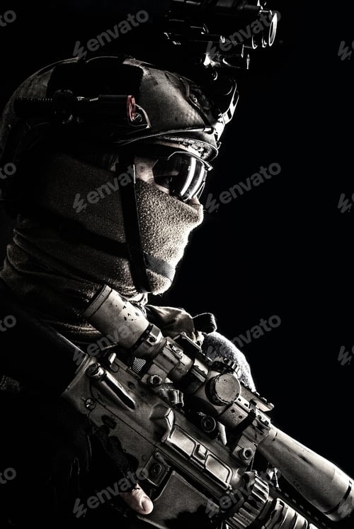 Preview: Army elite troops sniper low key studio portrait