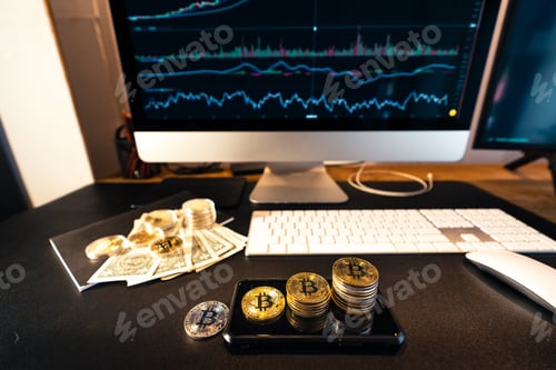 Preview: Stacked bitcoins grow on the desk