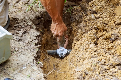 Preview: farmer installing irrigation system materials for completing