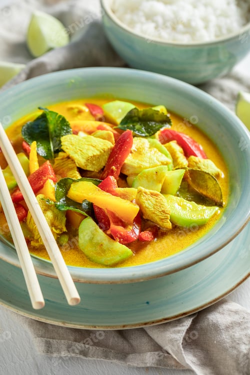 Preview: Homemade yellow curry with chicken, vegetables and rice