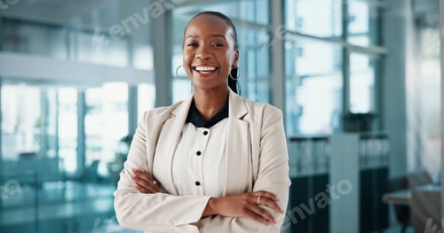 Preview: Arms crossed, HR and portrait of business black woman in office for onboarding or recruitment. Abut