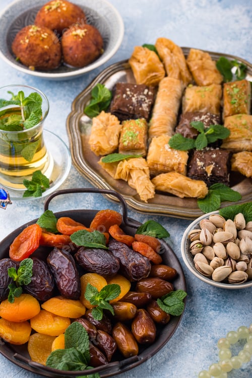 Preview: Ramadan iftar traditional desserts baklava and dates