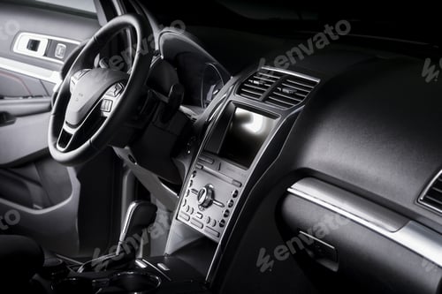 Preview: Closeup shot of a luxurious black interior of a modern elegant car