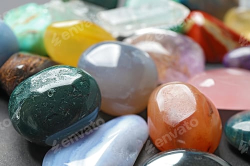 Preview: Different precious gemstones as background, closeup view