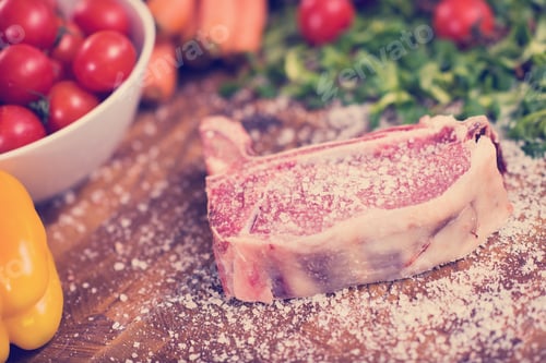 Preview: Fresh Meat and Vegetables on a Wooden Board