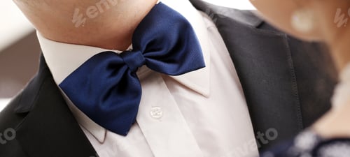 Preview: Elegant Groom With Navy Bow Tie at Wedding