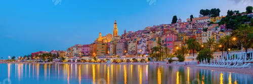 Preview: View on old part of Menton, Provence-Alpes-Cote d'Azur, France Europe during summer evening