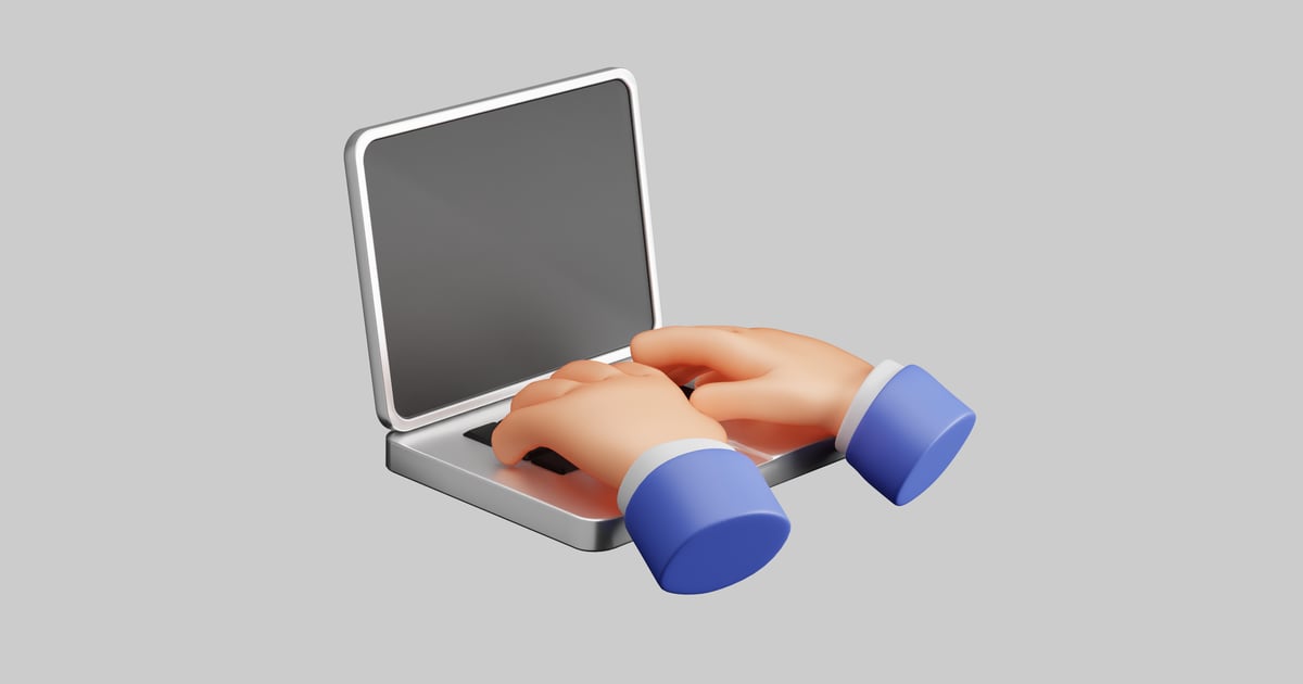 Stylized Laptop Typing Hands 3D, Incl. business & desk - Envato