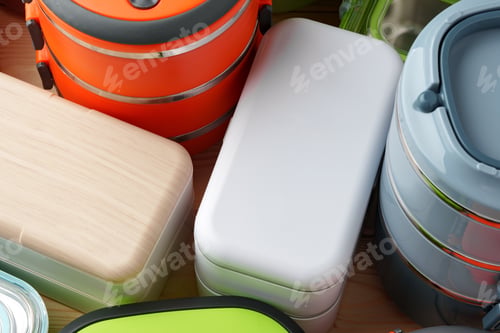 Preview: Many plastic food containers in a shop for background