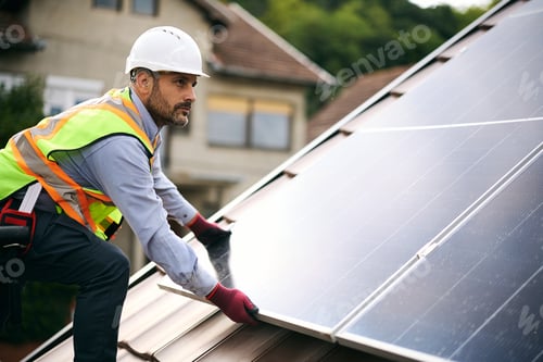 Preview: Solar panel engineer working on the rooftop.