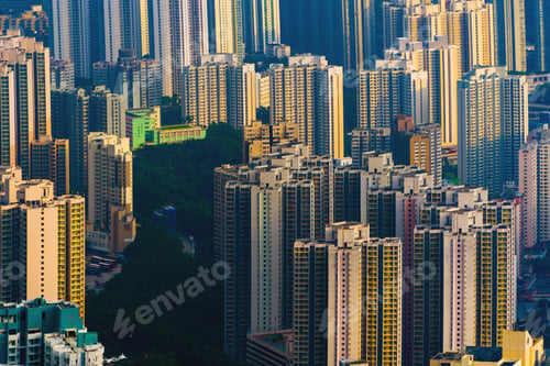 Preview: Hong Kong Downtown, China. Financial district in urban city town in Asia. Skyscrapers buildings.