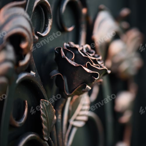 Preview: Wrought iron rose flower as decoration element, close up view