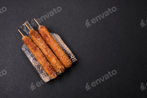 Preview: Lula kebab meat fried on a fire in breading with salt, spices and herbs