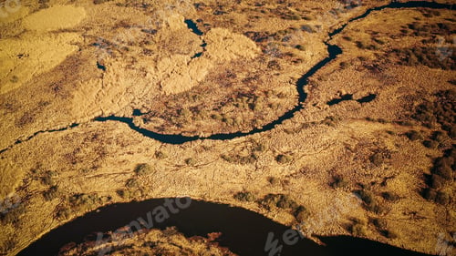 Preview: Aerial View Curved River In Early Spring Landscape. River bends
