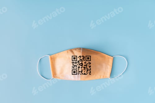 Preview: Beige safety mask with qr code on blue background