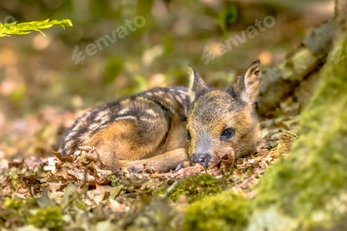Preview: Adorable roe deer fawn in forest