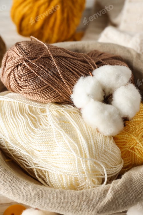 Preview: Concept of cozy and relax hobby, knitting, close up