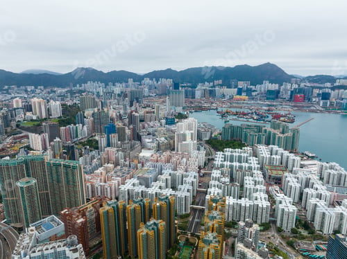 Preview: Hong Kong 03 February 2022: Top view of Kowloon side