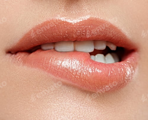 Preview: Woman lips mouth biting lip colorful pink