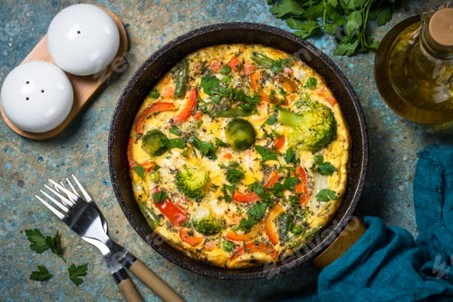 Preview: Frittata with fresh vegetables in the skillet