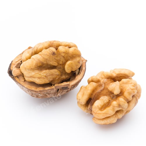 Preview: Walnut and walnut kernel isolated on the white background.