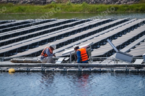 Preview: Floating solar photovoltaic panels at sustainable electrical power plant