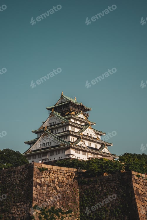 Preview: Vertical shot of the Osaka Castle in the daylight in Japan