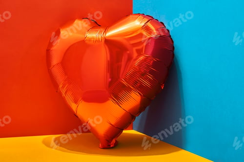 Preview: Valentine's Day. Red heart on a flat colored background. Red, blue and yellow