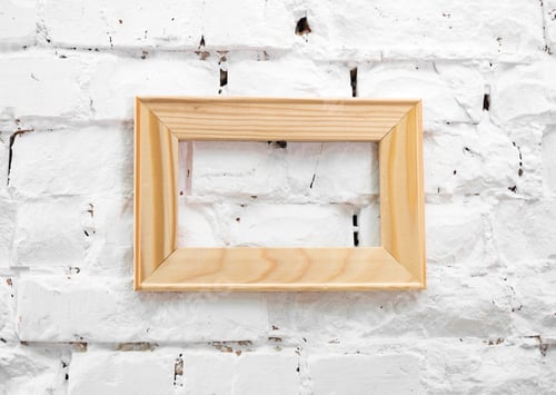 Preview: Wooden Frame on White Brick Wall, Clean Design