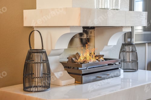 Preview: Modern fireplace in white wall