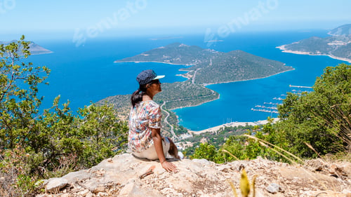 Preview: Panoramic view from the mountain over the Kas rivera ,hiking up Lycian trail mountain of Kas Turkey