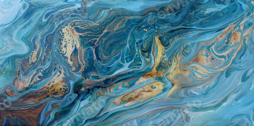 Preview: Abstract hand drawn painting texture in blue azure tones with golden splashes