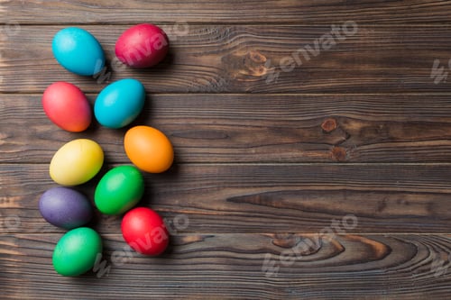 Preview: Colorful Easter Eggs on Wooden Background