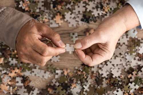 Preview: cropped view of retired couple holding jigsaw