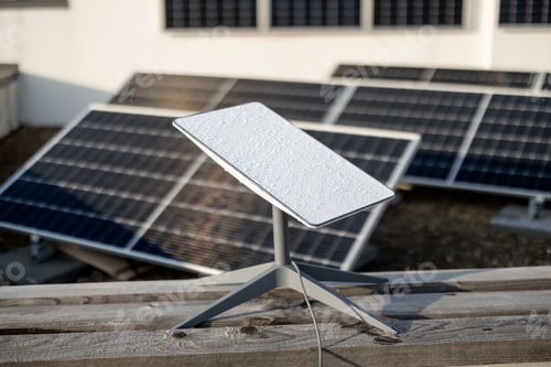 Vista previa: Antena parabólica Starlink en la azotea de un edificio residencial