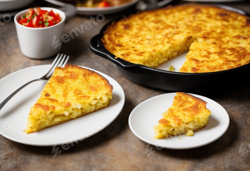 Preview: A classic tortilla de patatas, potato omelette sandwich on a slice of bread. Spanish typical food.